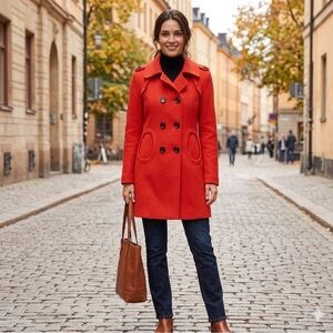 Only edge collecction luxury Red Trench Coat with Black Buttons